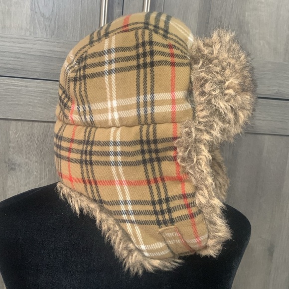 Lids Winter Trappers Tan Plaid Hat Cap Woman's One Size Faux Fur Lined - Picture 4 of 11